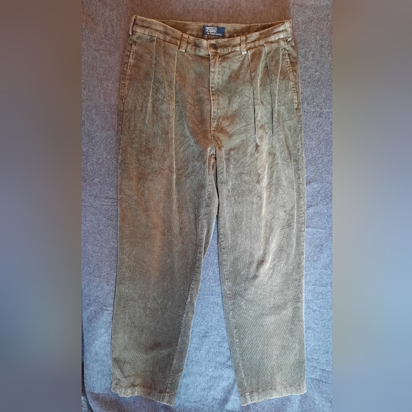 Polo Ralph Lauren Pants Mens 36x34 Brown Corduroy Pleated Preppy Classic - Picture 7 of 16